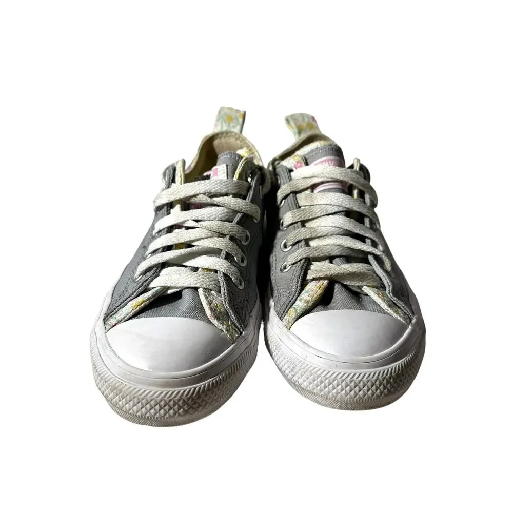 Converse Chuck Taylor All Star Junior Girl's Size 2  Double Tongue Gray Floral